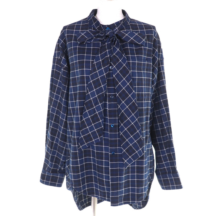 Great BALENCIAGA Check Pattern Bowtie Back Print New Wing Shirt 36 520497