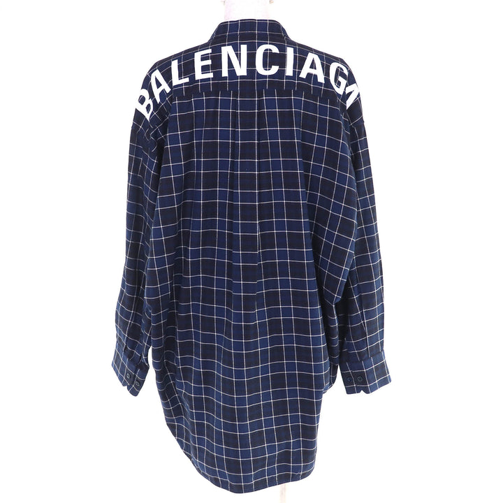 Great BALENCIAGA Check Pattern Bowtie Back Print New Wing Shirt 36 520497
