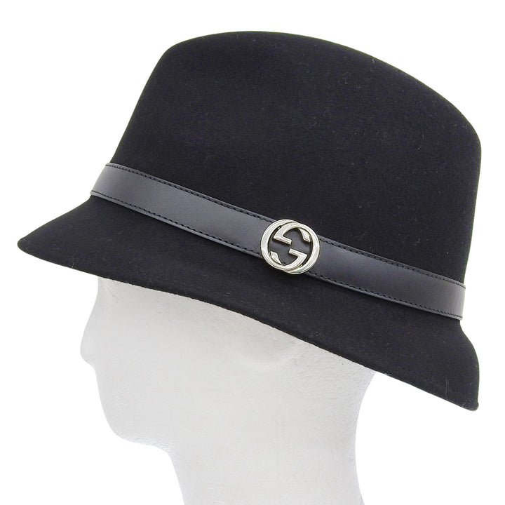 Excellent GUCCI hat black wool mens L 323166