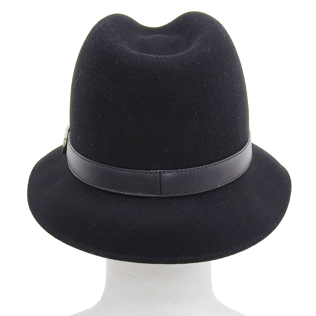 Excellent GUCCI hat black wool mens L 323166
