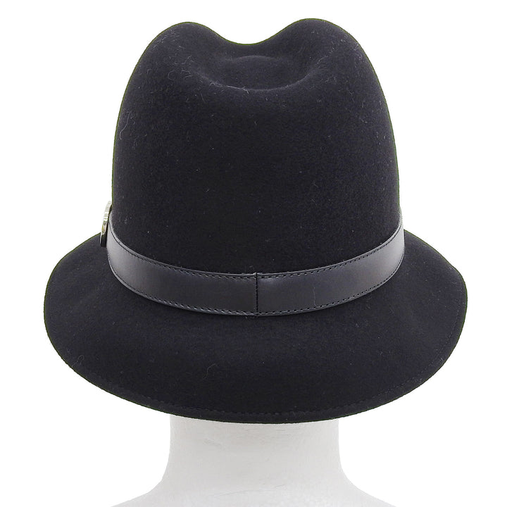 Excellent GUCCI hat black wool mens L 323166