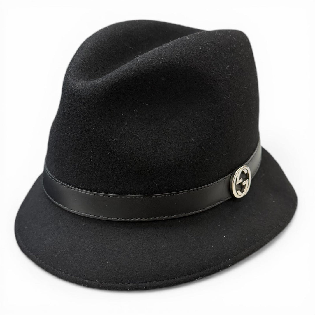 Excellent GUCCI hat black wool mens L 323166