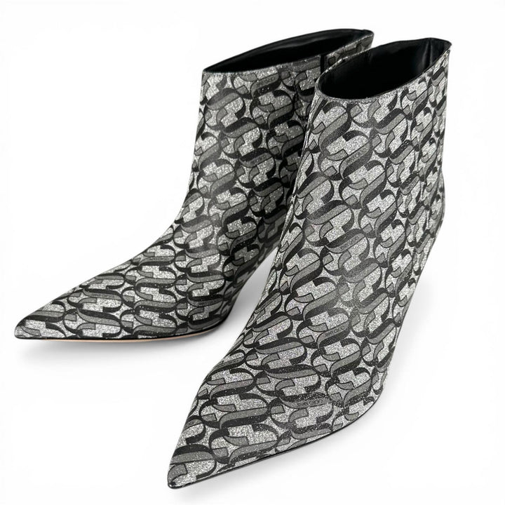 Excellent JIMMY CHOO Ankle boots MARINDA 65 Monogram Silver Women 37.5