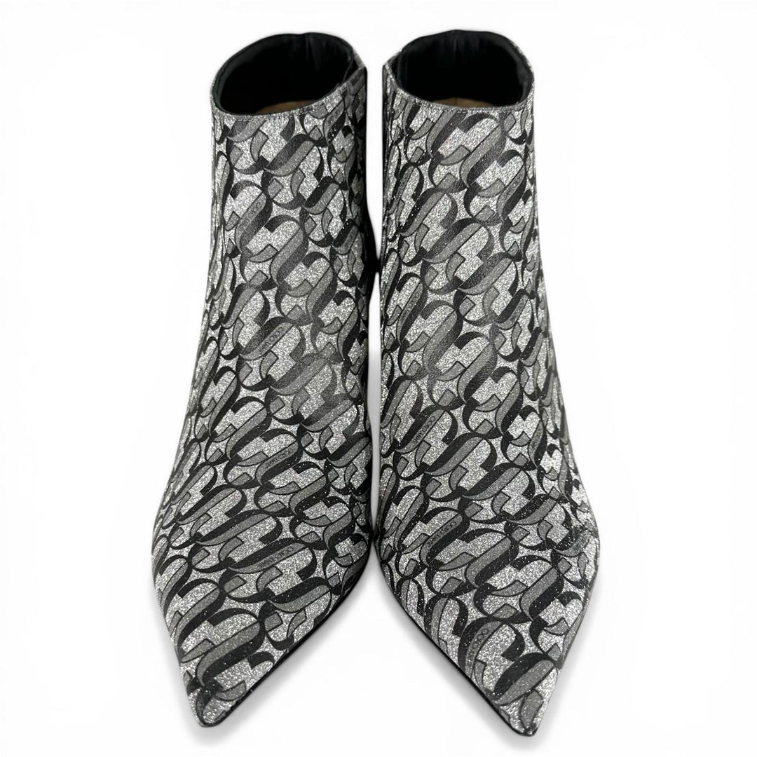 Excellent JIMMY CHOO Ankle boots MARINDA 65 Monogram Silver Women 37.5
