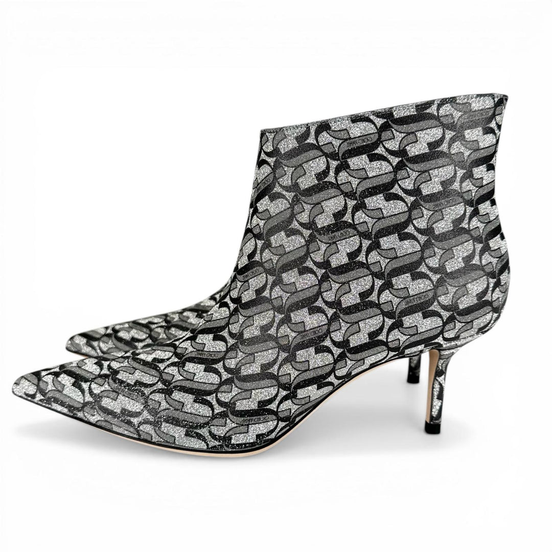Excellent JIMMY CHOO Ankle boots MARINDA 65 Monogram Silver Women 37.5
