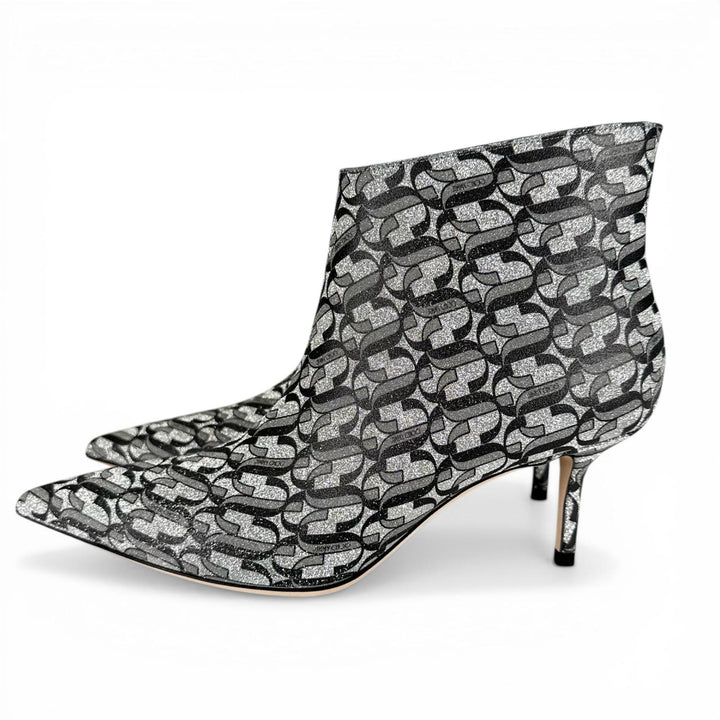 Excellent JIMMY CHOO Ankle boots MARINDA 65 Monogram Silver Women 37.5