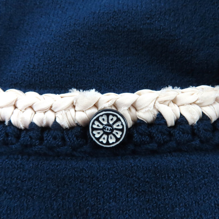 Great CHANEL knit COCO Mark Button Long Sleeve Navy wool Women 36 P53333