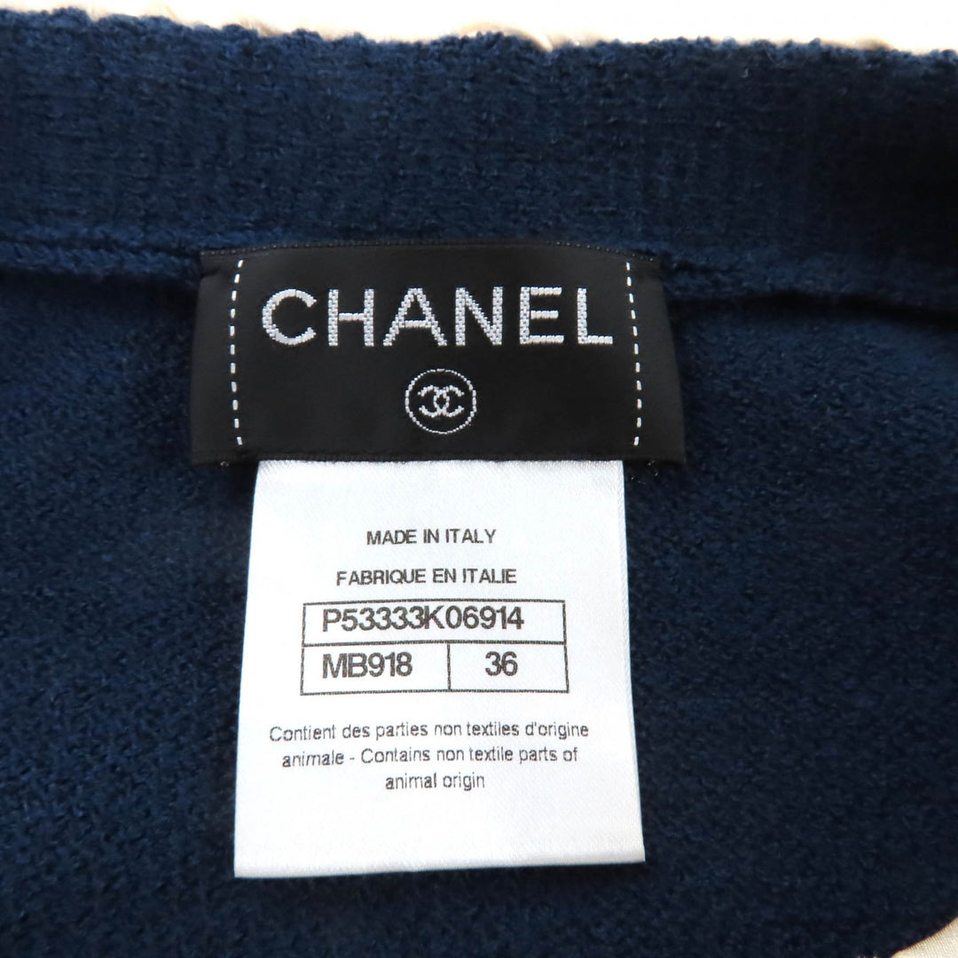 Great CHANEL knit COCO Mark Button Long Sleeve Navy wool Women 36 P53333