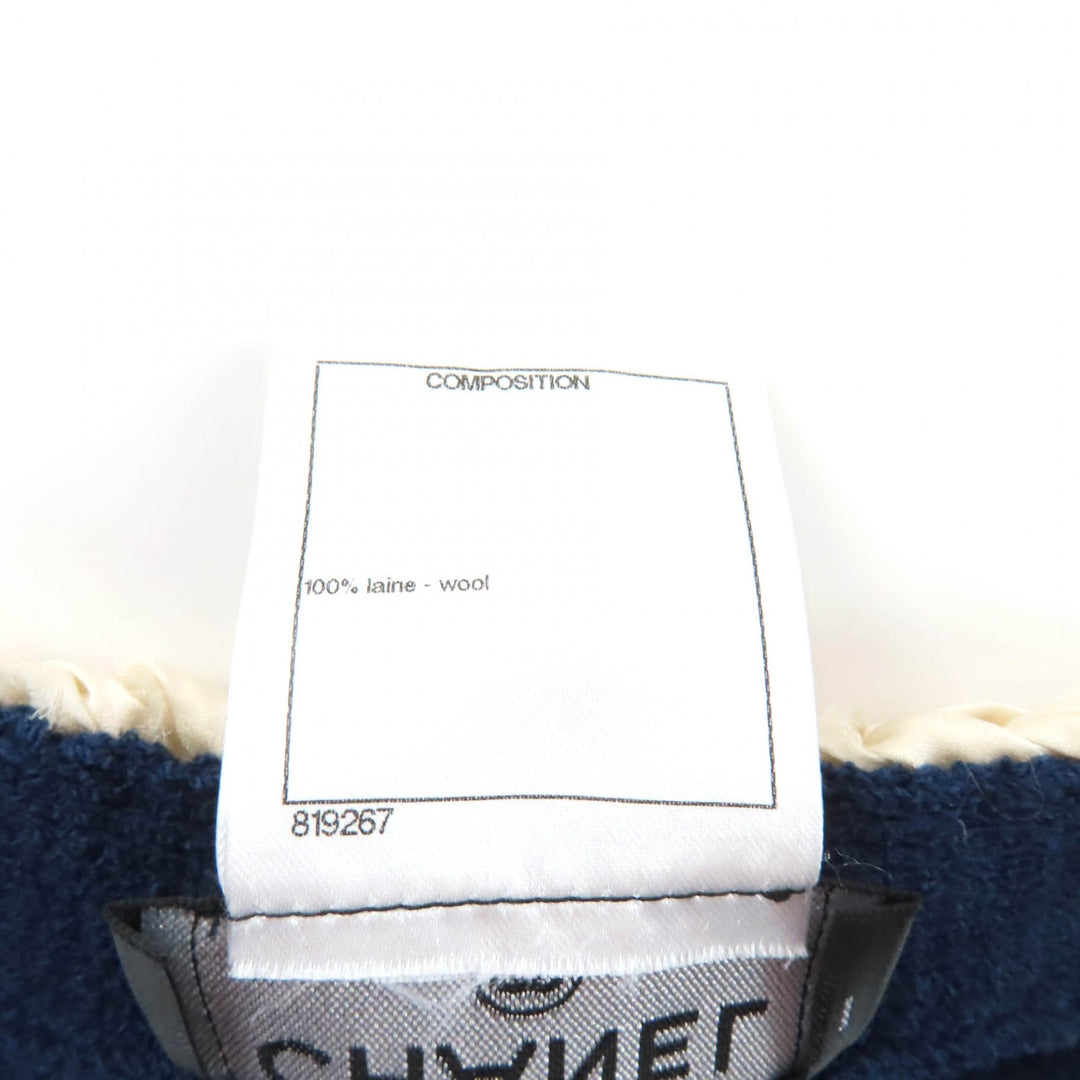 Great CHANEL knit COCO Mark Button Long Sleeve Navy wool Women 36 P53333