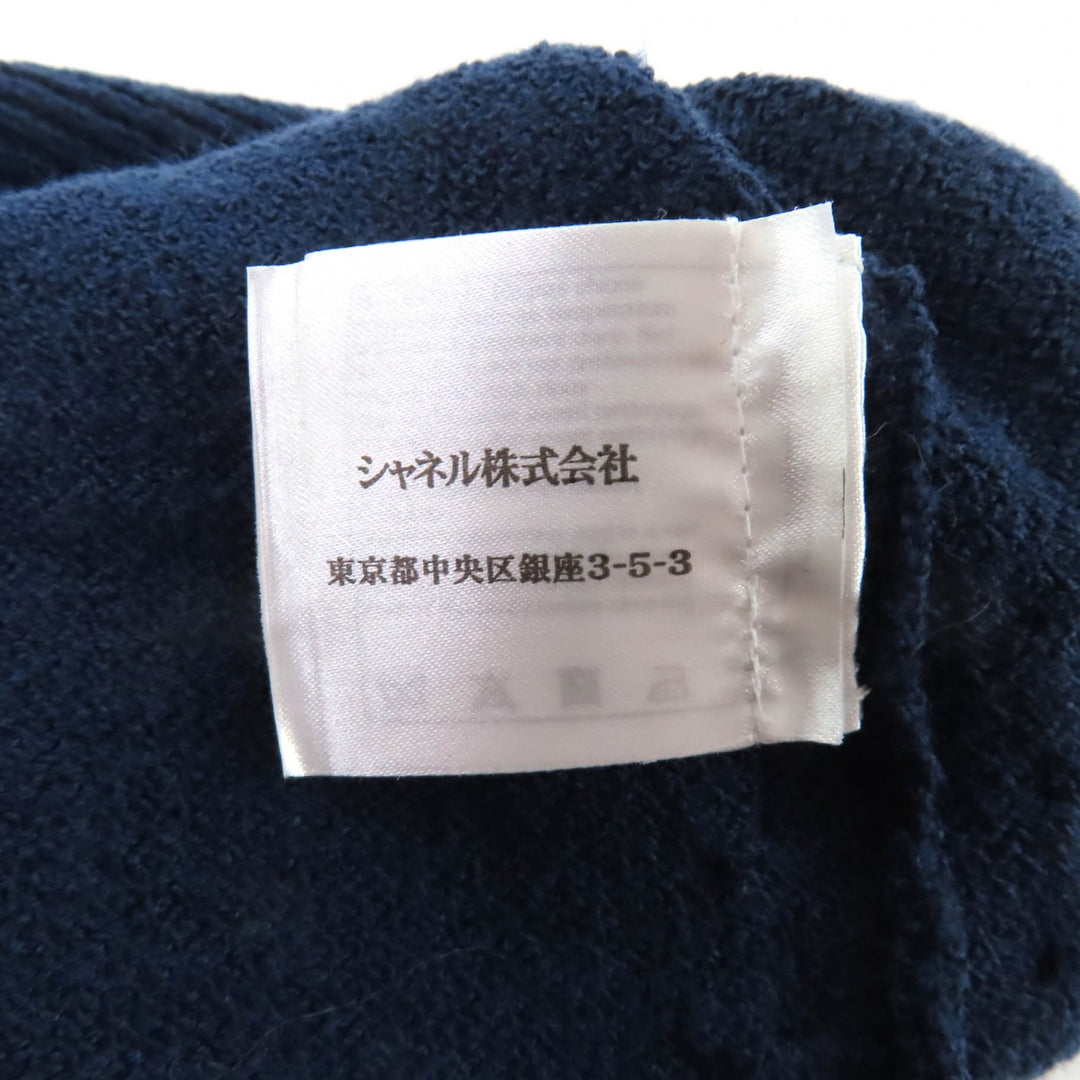 Great CHANEL knit COCO Mark Button Long Sleeve Navy wool Women 36 P53333
