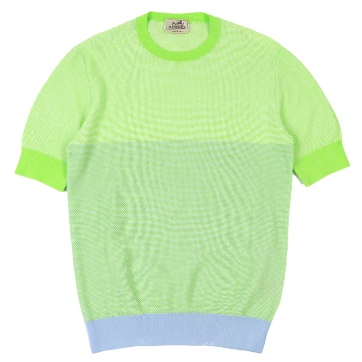 Excellent HERMES Short sleeve knit Crew neck two-tone Light green cotton mens XS