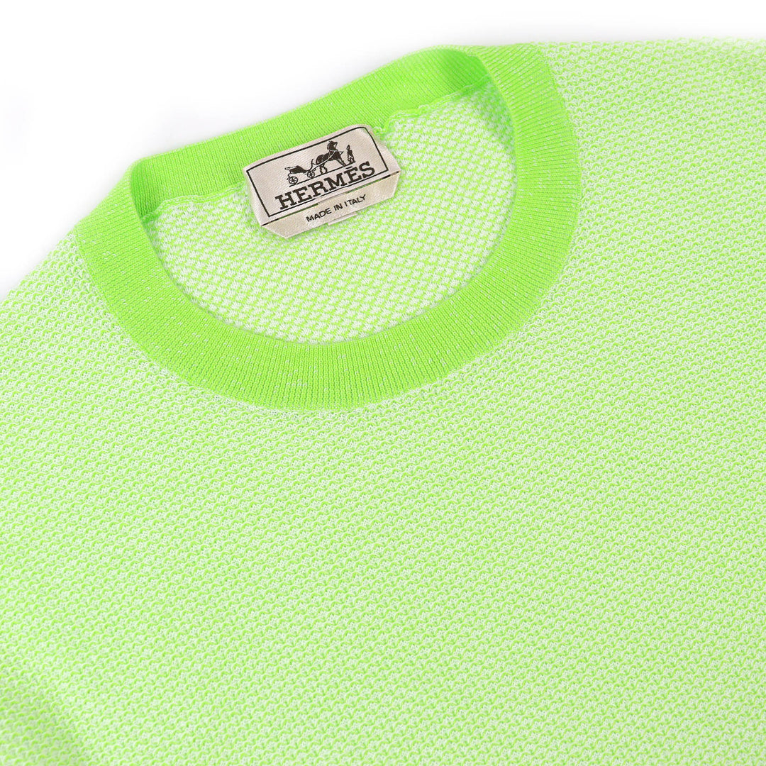 Excellent HERMES Short sleeve knit Crew neck two-tone Light green cotton mens XS