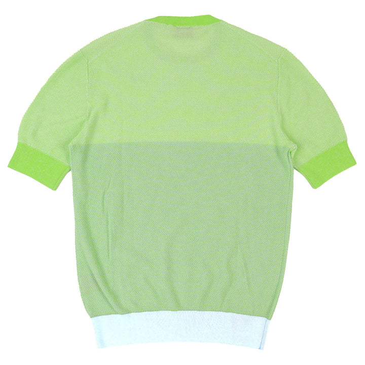 Excellent HERMES Short sleeve knit Crew neck two-tone Light green cotton mens XS