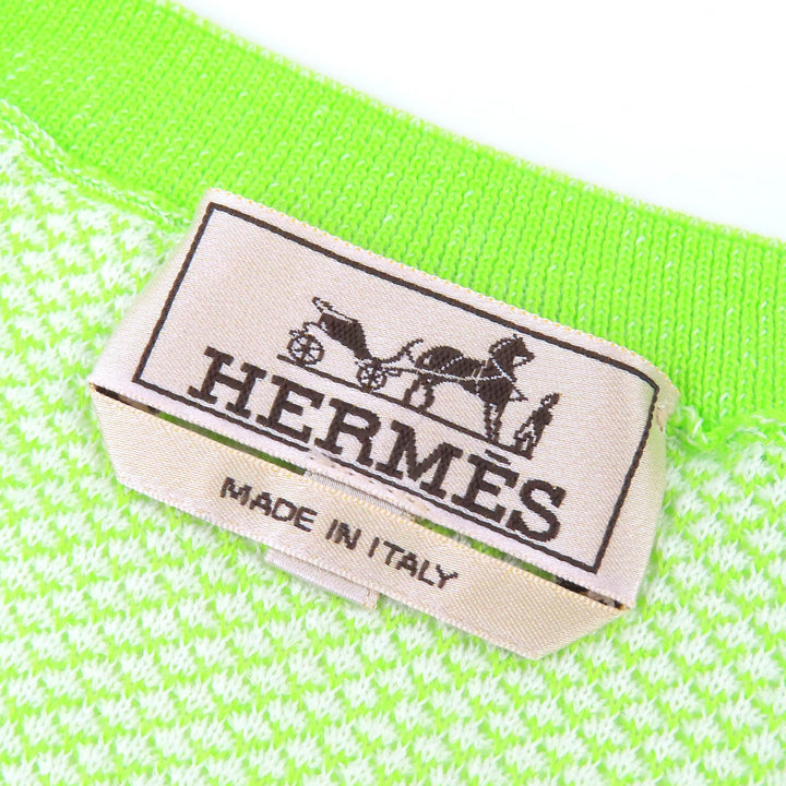 Excellent HERMES Short sleeve knit Crew neck two-tone Light green cotton mens XS
