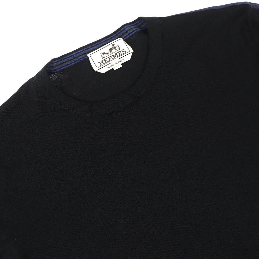Excellent HERMES Short sleeve knit Crew neck black wool mens XS