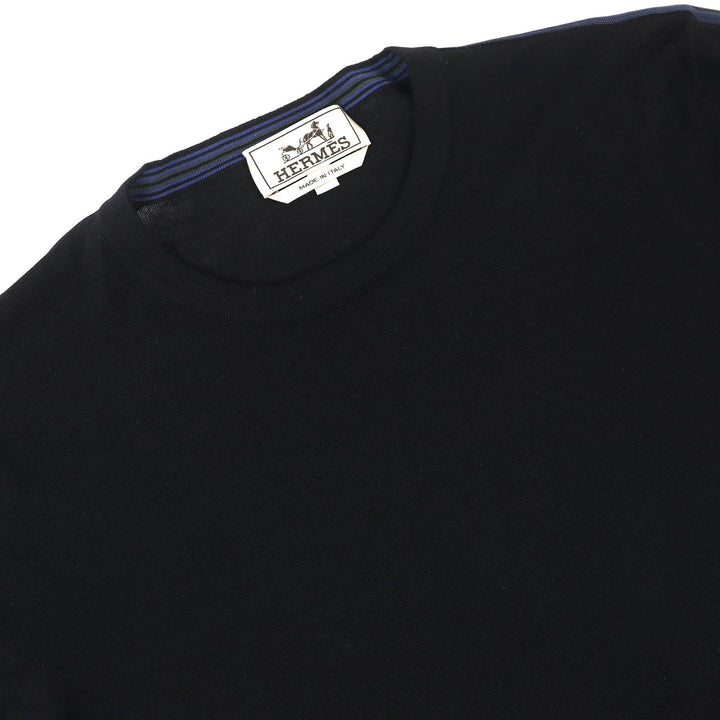 Excellent HERMES Short sleeve knit Crew neck black wool mens XS