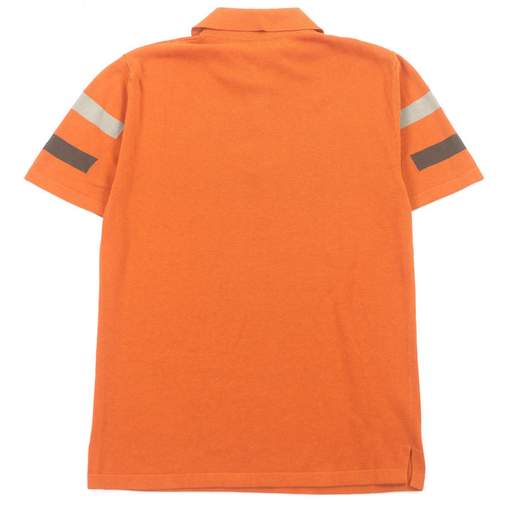 Excellent HERMES Short sleeve polo shirt Border Pattern Short Sleeve Orange