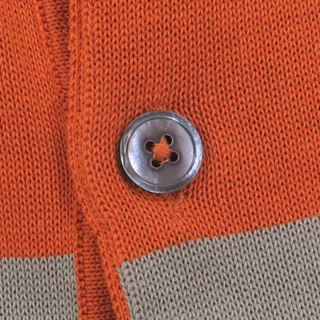 Excellent HERMES Short sleeve polo shirt Border Pattern Short Sleeve Orange