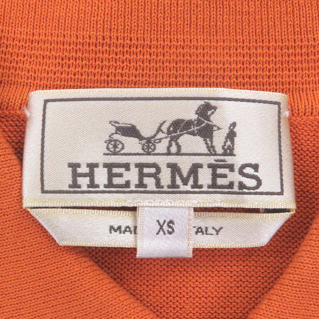 Excellent HERMES Short sleeve polo shirt Border Pattern Short Sleeve Orange