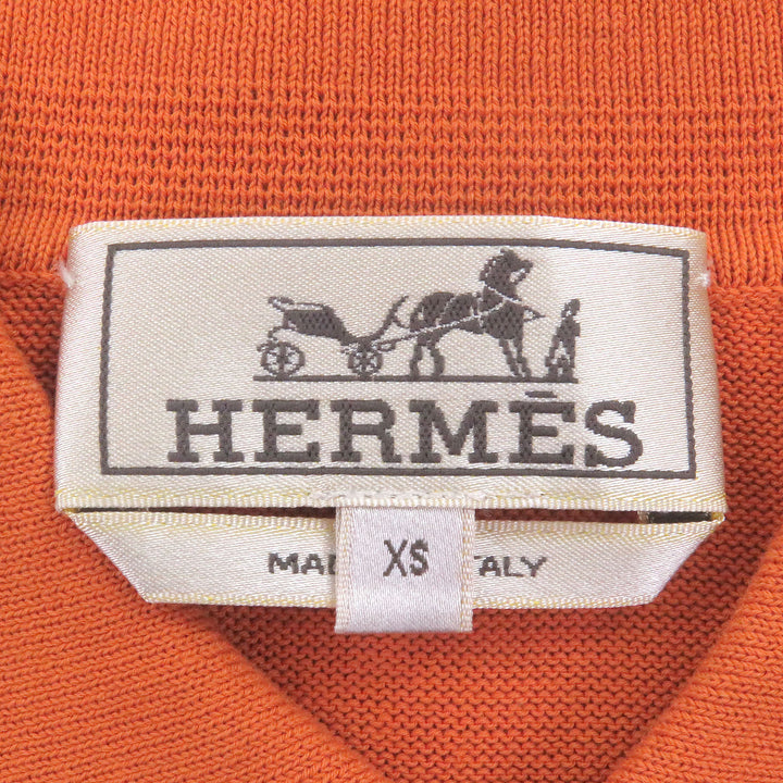 Excellent HERMES Short sleeve polo shirt Border Pattern Short Sleeve Orange