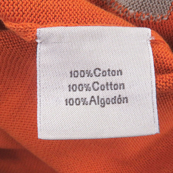 Excellent HERMES Short sleeve polo shirt Border Pattern Short Sleeve Orange