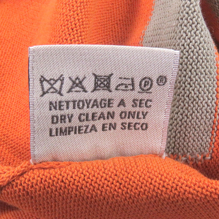 Excellent HERMES Short sleeve polo shirt Border Pattern Short Sleeve Orange