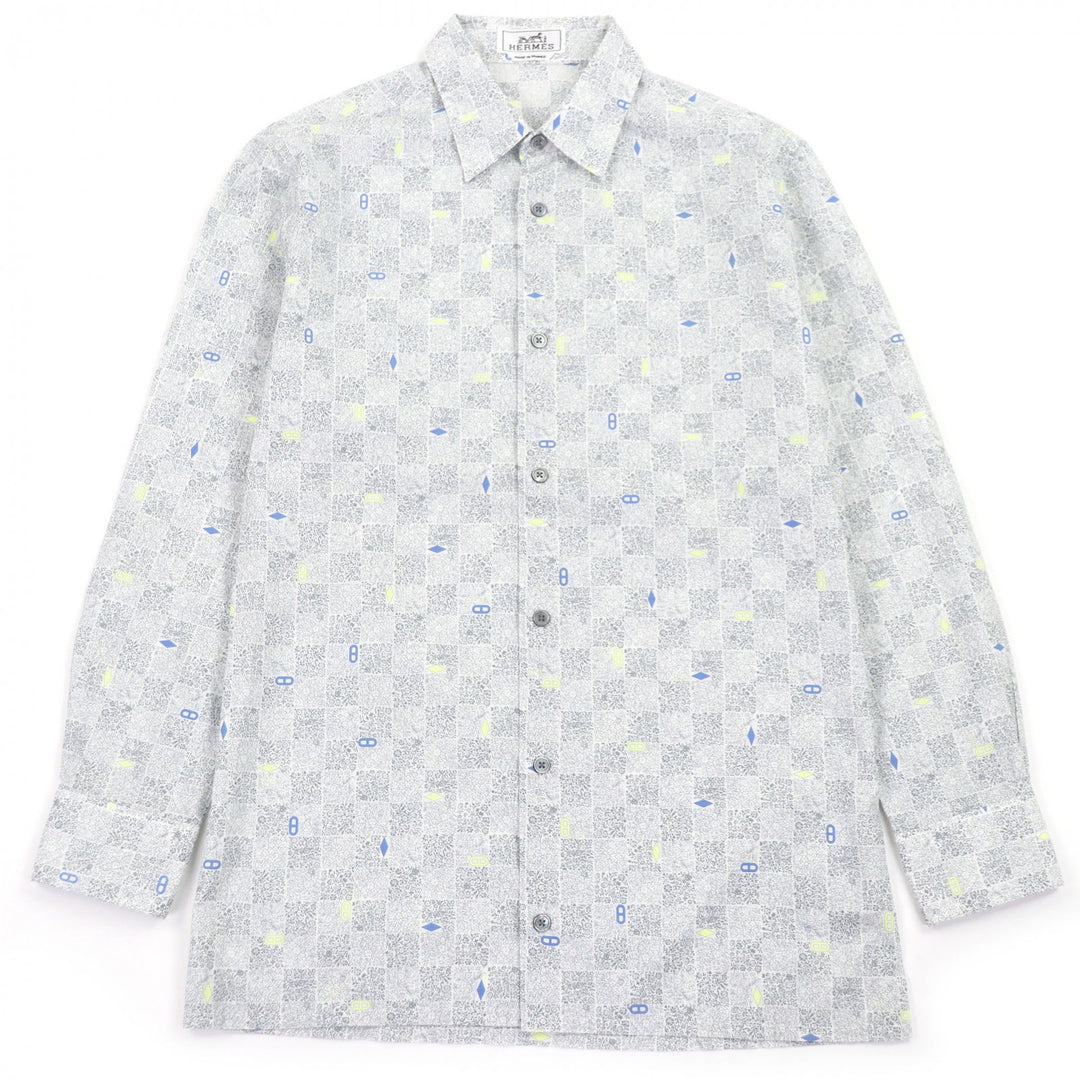 Excellent HERMES Long sleeve shirt Cuff Serie Button Chaine d'Ancre Gray 38