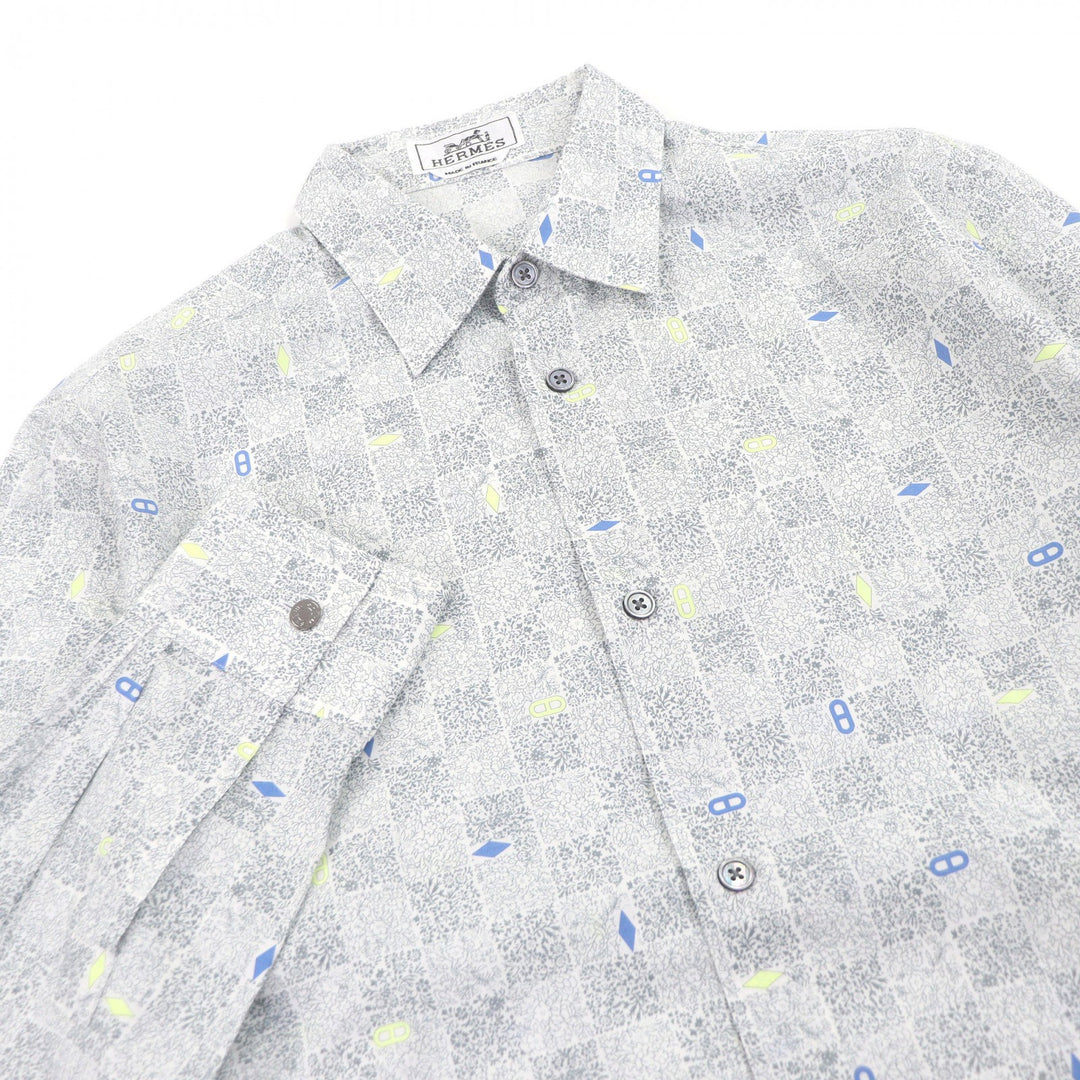Excellent HERMES Long sleeve shirt Cuff Serie Button Chaine d'Ancre Gray 38