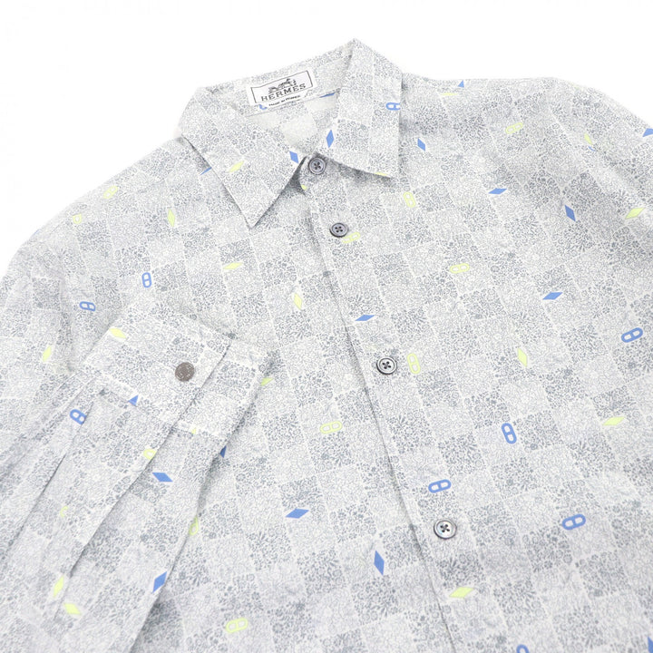 Excellent HERMES Long sleeve shirt Cuff Serie Button Chaine d'Ancre Gray 38