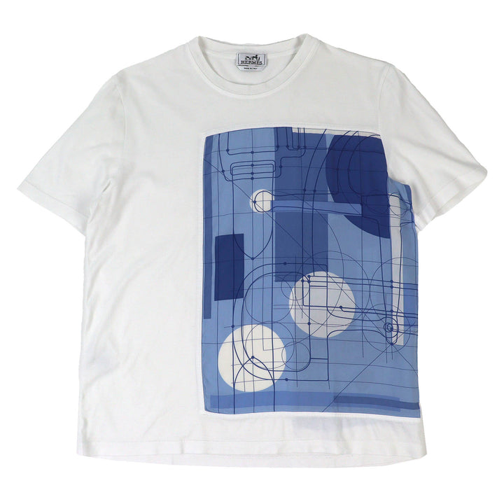Excellent HERMES Short sleeve T-shirt Crew neck silk print docking white L
