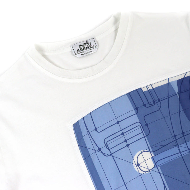 Excellent HERMES Short sleeve T-shirt Crew neck silk print docking white L