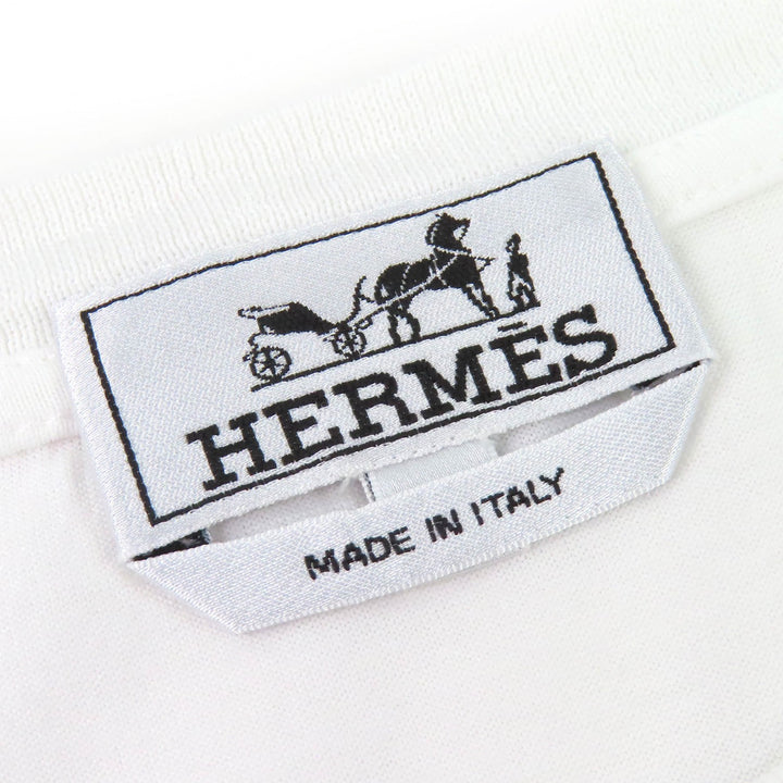 Excellent HERMES Short sleeve T-shirt Crew neck silk print docking white L