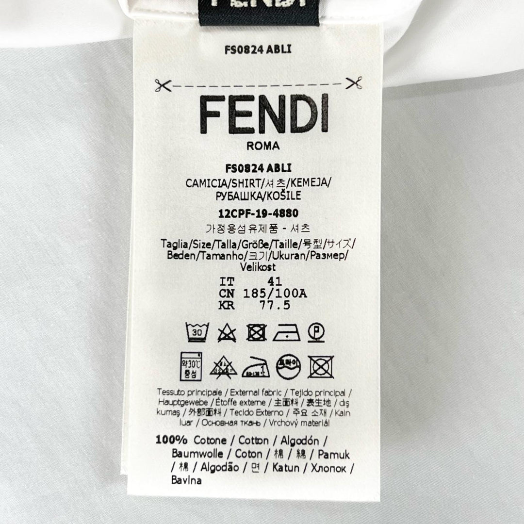 Excellent FENDI Long sleeve shirt Logo button Zucca Pattern white cotton mens