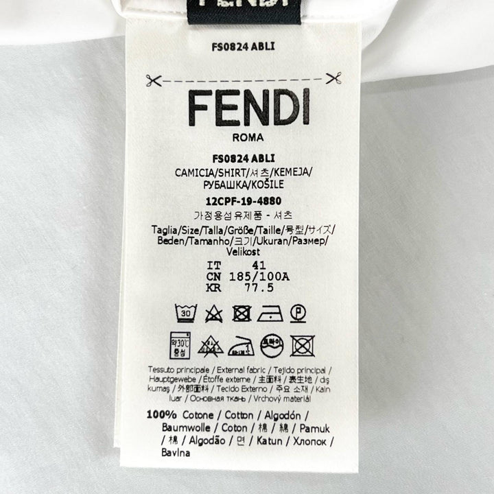 Excellent FENDI Long sleeve shirt Logo button Zucca Pattern white cotton mens