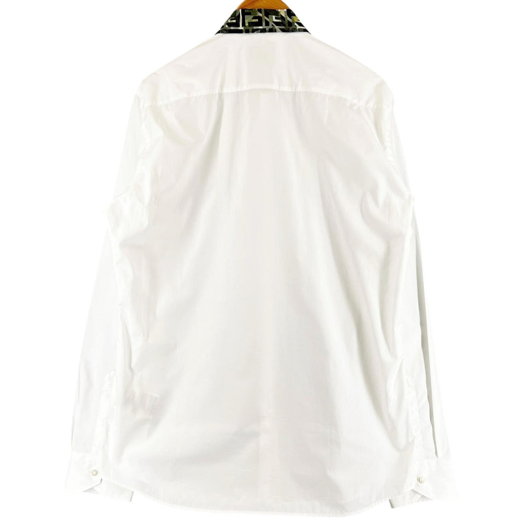 Excellent FENDI Long sleeve shirt Logo button Zucca Pattern white cotton mens