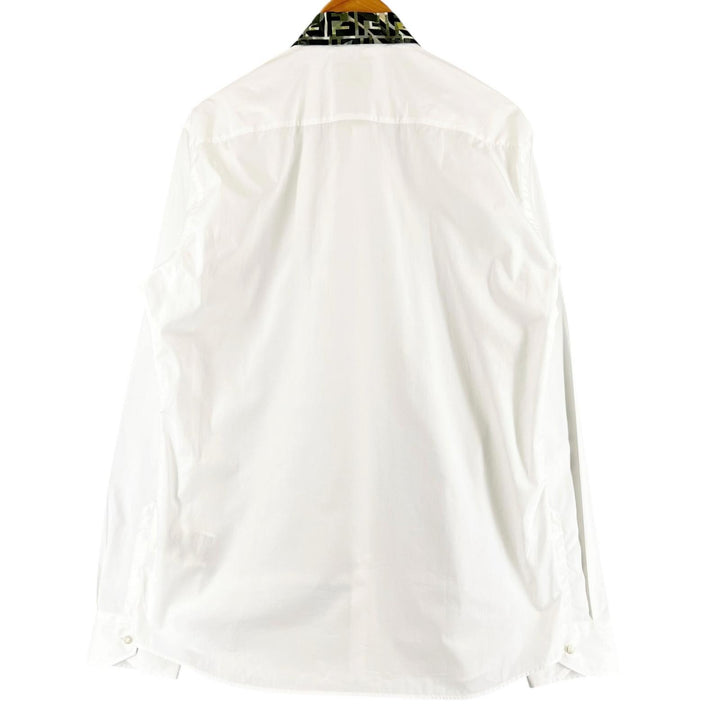 Excellent FENDI Long sleeve shirt Logo button Zucca Pattern white cotton mens