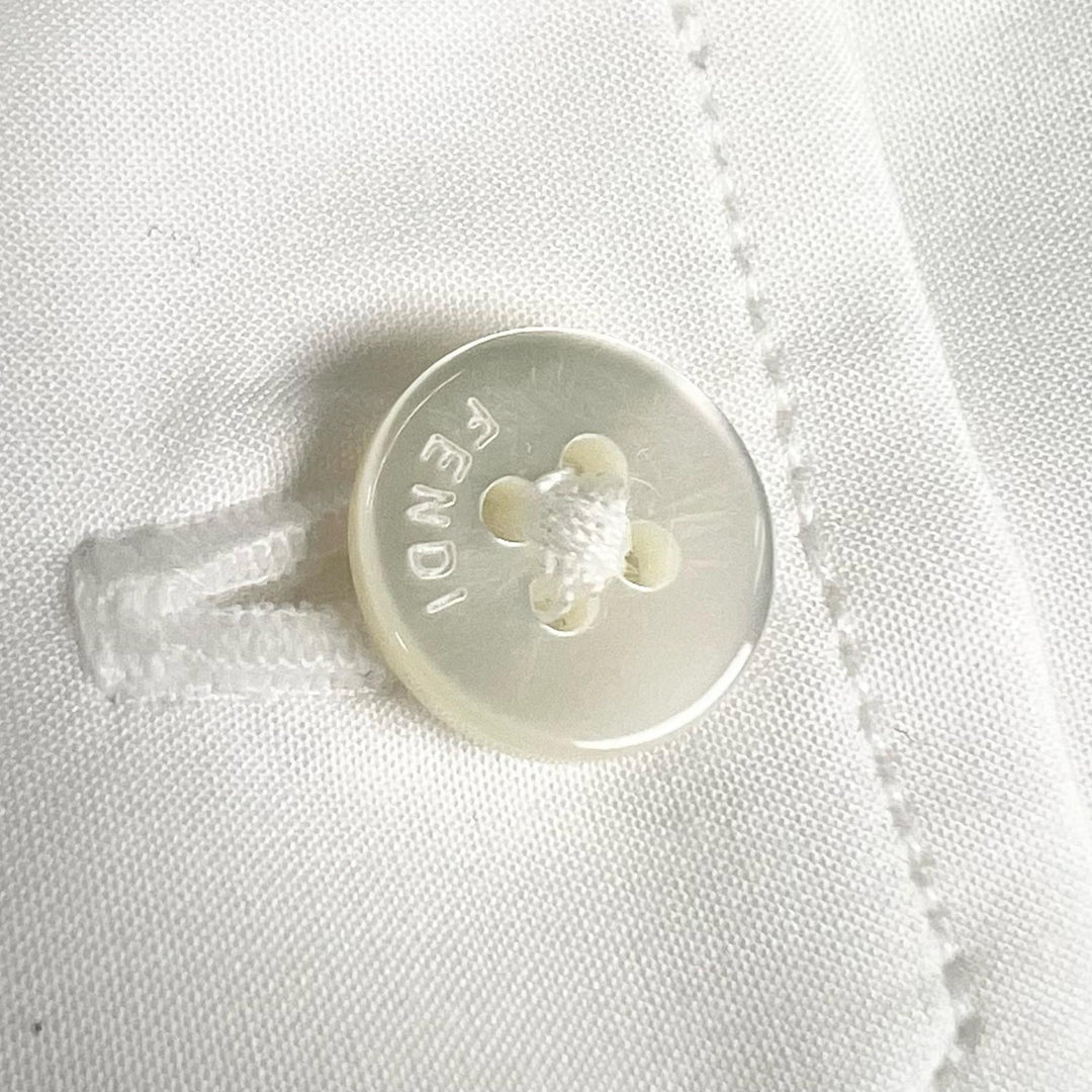 Excellent FENDI Long sleeve shirt Logo button Zucca Pattern white cotton mens