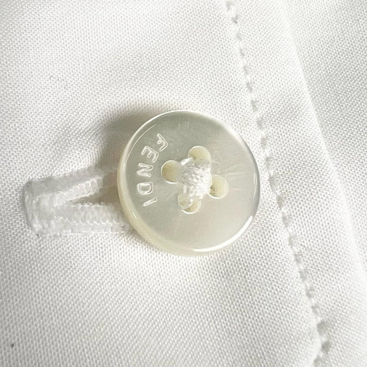 Excellent FENDI Long sleeve shirt Logo button Zucca Pattern white cotton mens