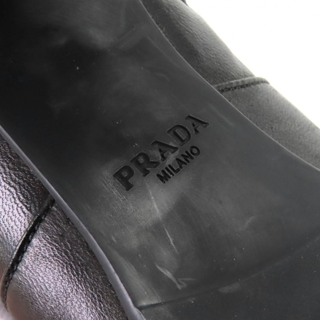 Great PRADA Knee-high boots Logo Metal Side Zip Leather black leather Women