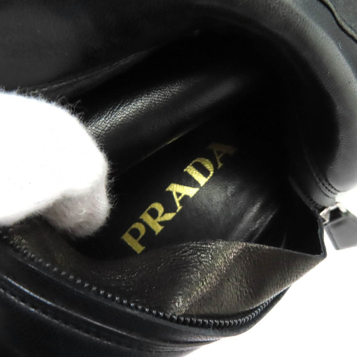 Great PRADA Knee-high boots Logo Metal Side Zip Leather black leather Women