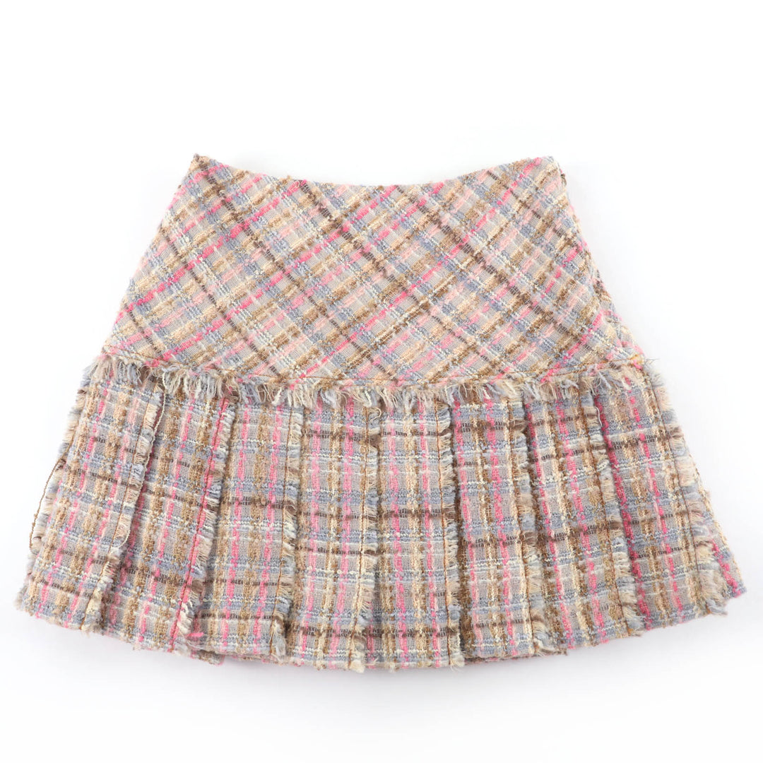 Great MIUMIU Mini skirt Tweed Pleated multicolor Virgin wool Women 38 MG921