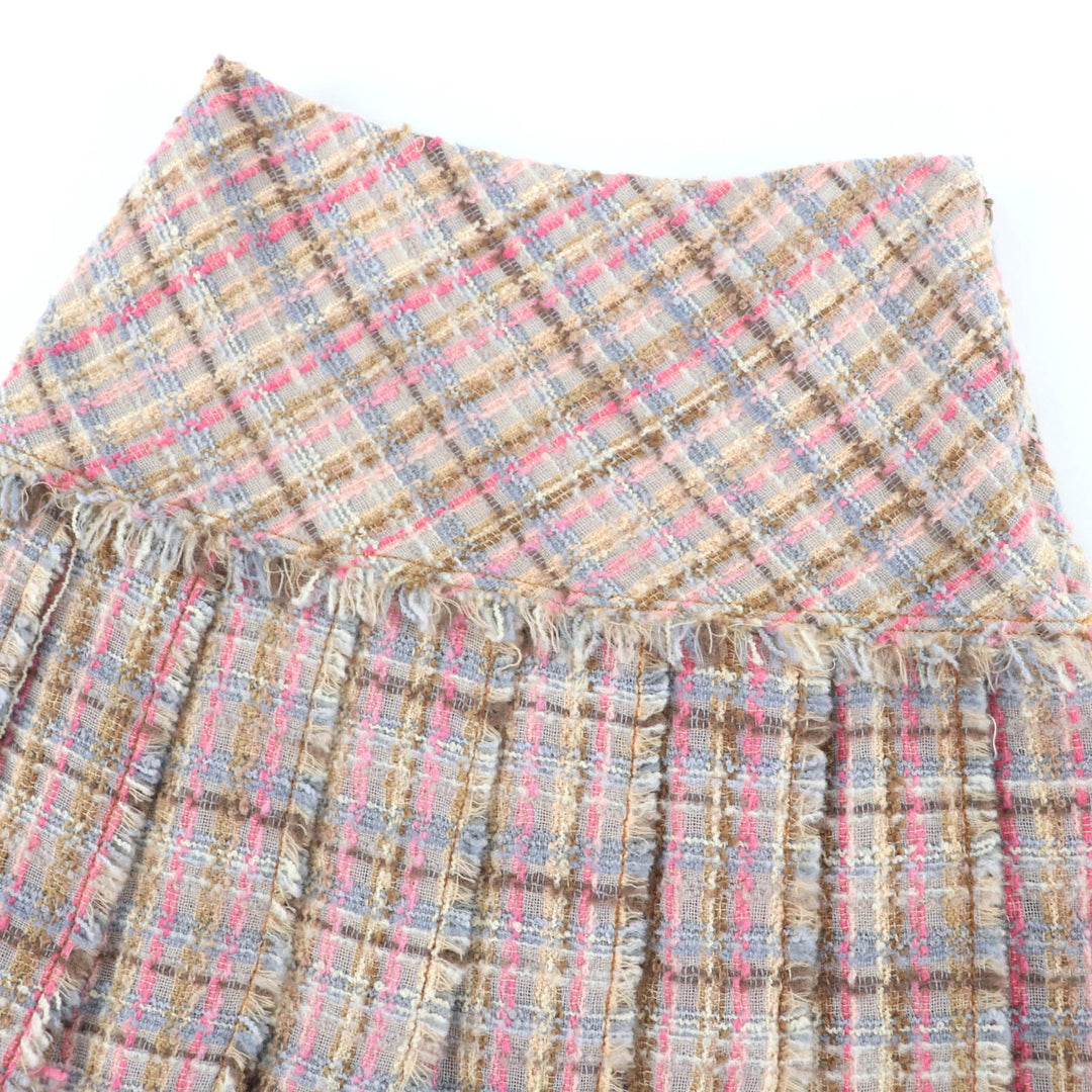 Great MIUMIU Mini skirt Tweed Pleated multicolor Virgin wool Women 38 MG921
