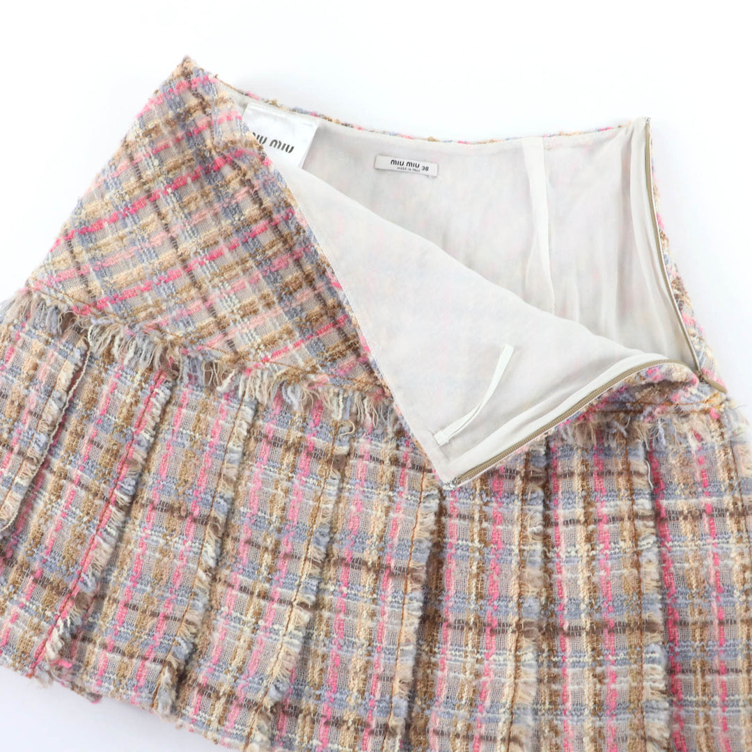 Great MIUMIU Mini skirt Tweed Pleated multicolor Virgin wool Women 38 MG921