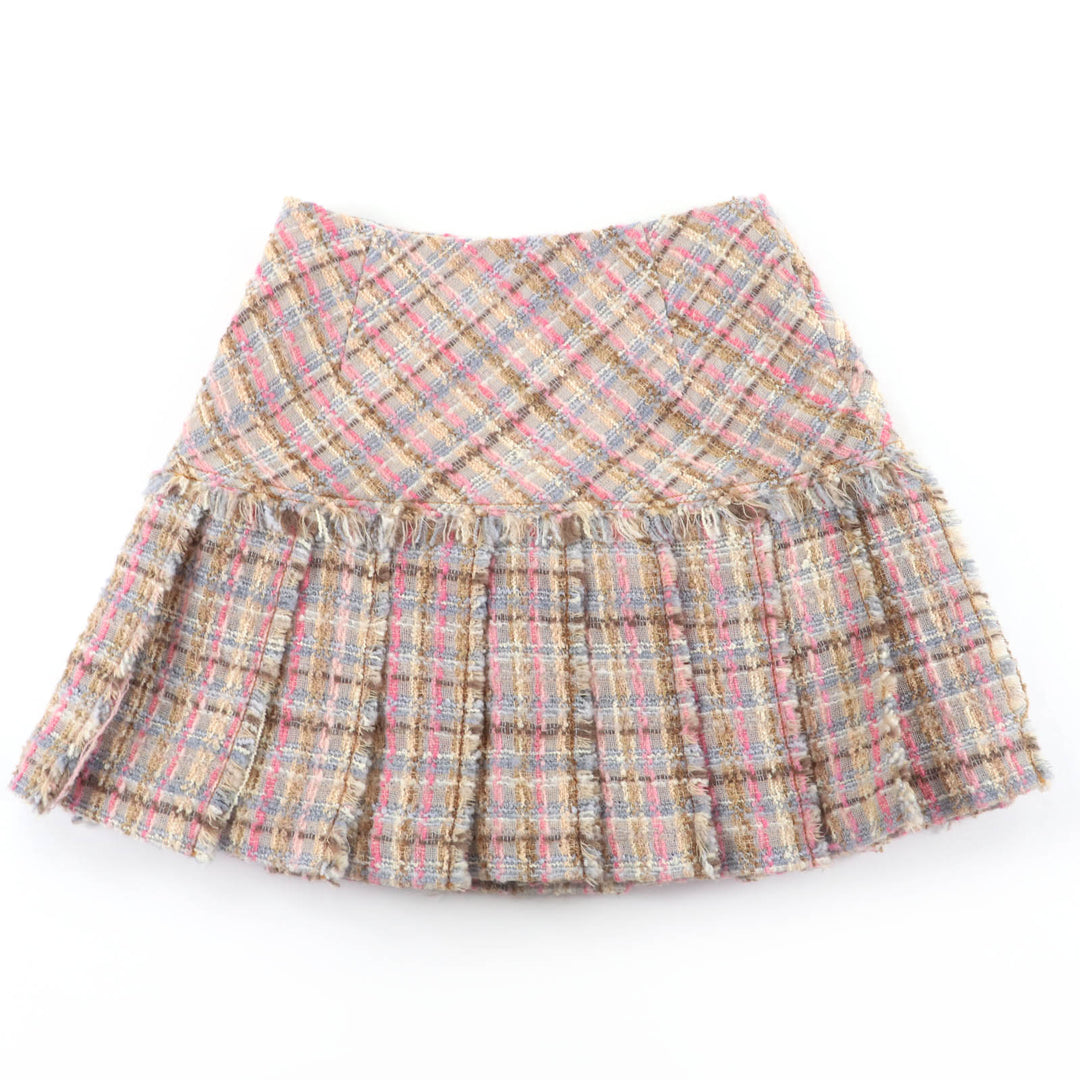 Great MIUMIU Mini skirt Tweed Pleated multicolor Virgin wool Women 38 MG921