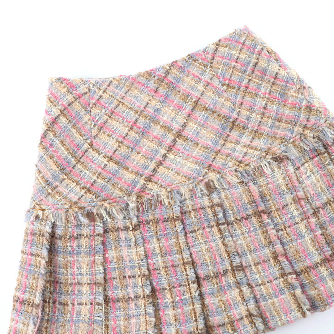 Great MIUMIU Mini skirt Tweed Pleated multicolor Virgin wool Women 38 MG921