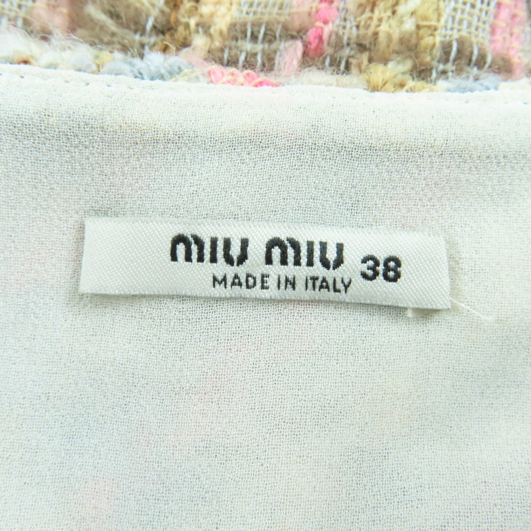 Great MIUMIU Mini skirt Tweed Pleated multicolor Virgin wool Women 38 MG921