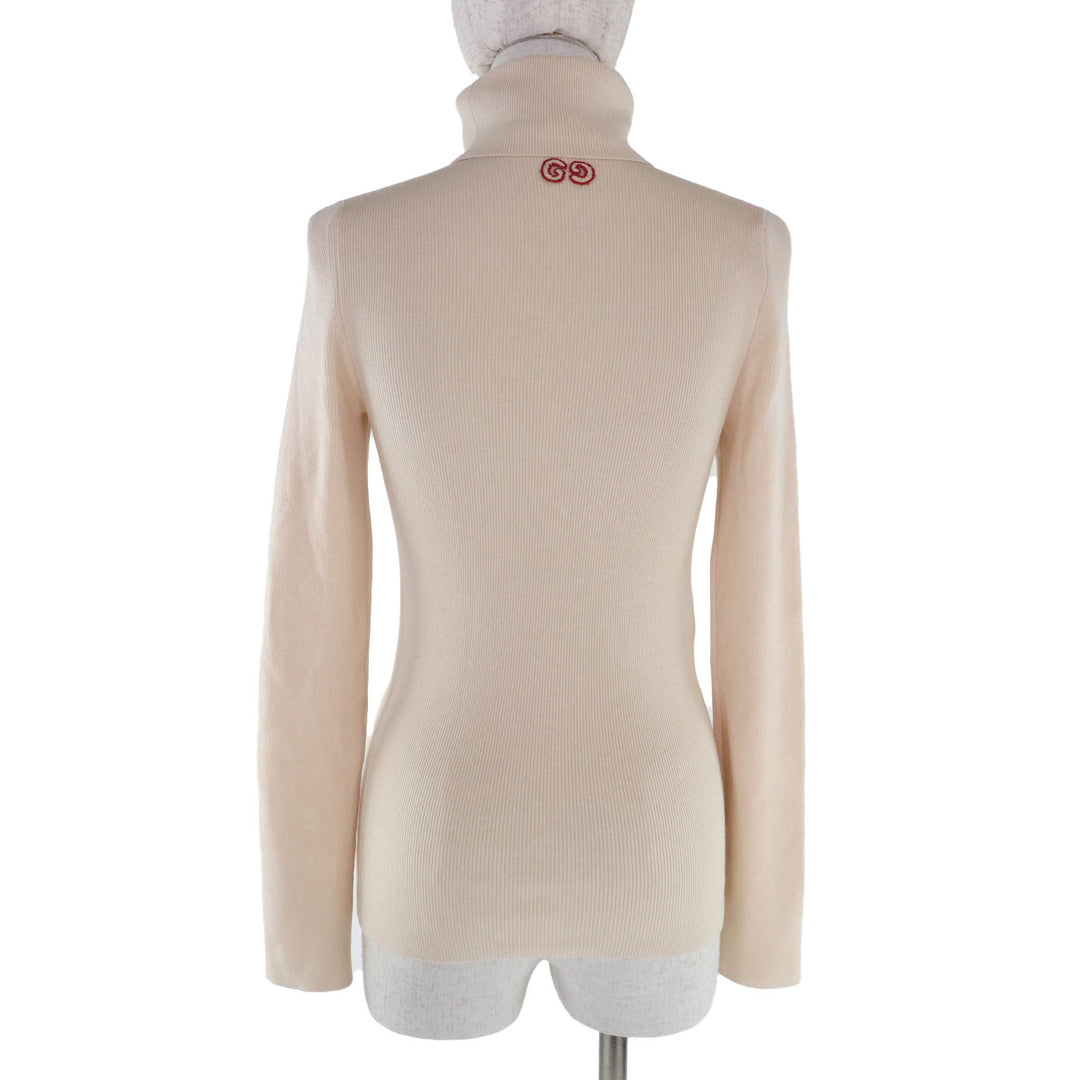 Great GUCCI knit GG logo turtleneck long sleeve wool Ivory wool Women M 467680