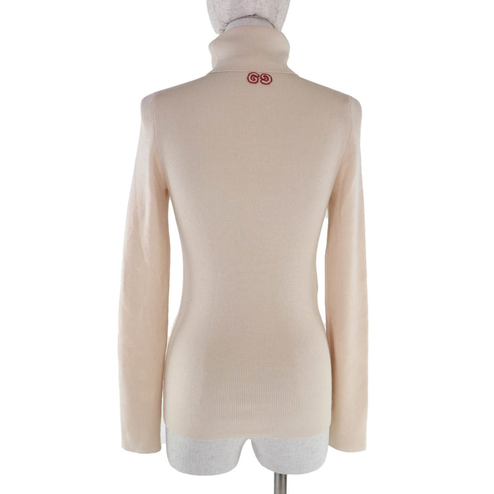 Great GUCCI knit GG logo turtleneck long sleeve wool Ivory wool Women M 467680