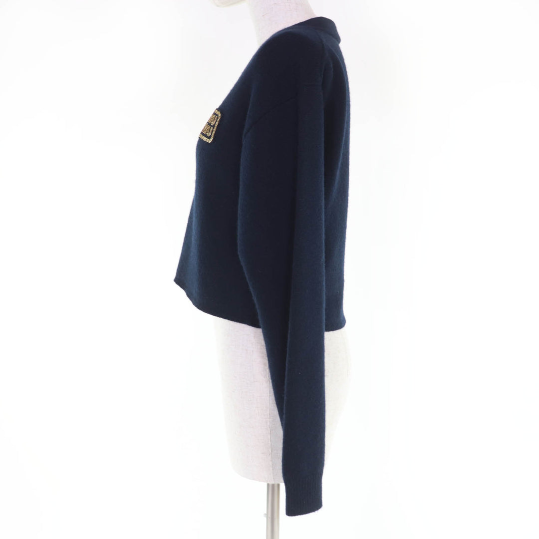 Excellent MIUMIU cardigan Logo patch cropped long sleeve knit cashmere 36 MMF865