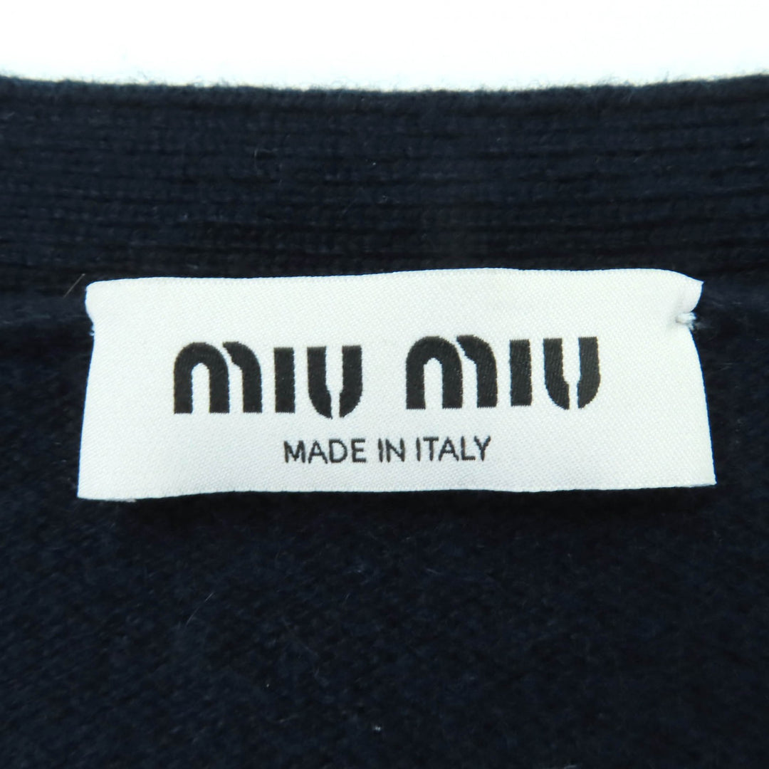 Excellent MIUMIU cardigan Logo patch cropped long sleeve knit cashmere 36 MMF865